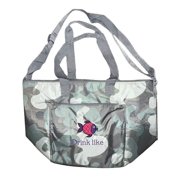 Thirty-One Soft Camo Round About Cooler Tote Bag Embroidered Drink Like Fish New - Picture 1 of 6